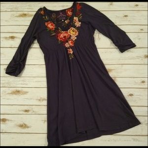JWLA Johnny Was Purple Floral Embroidery Dress